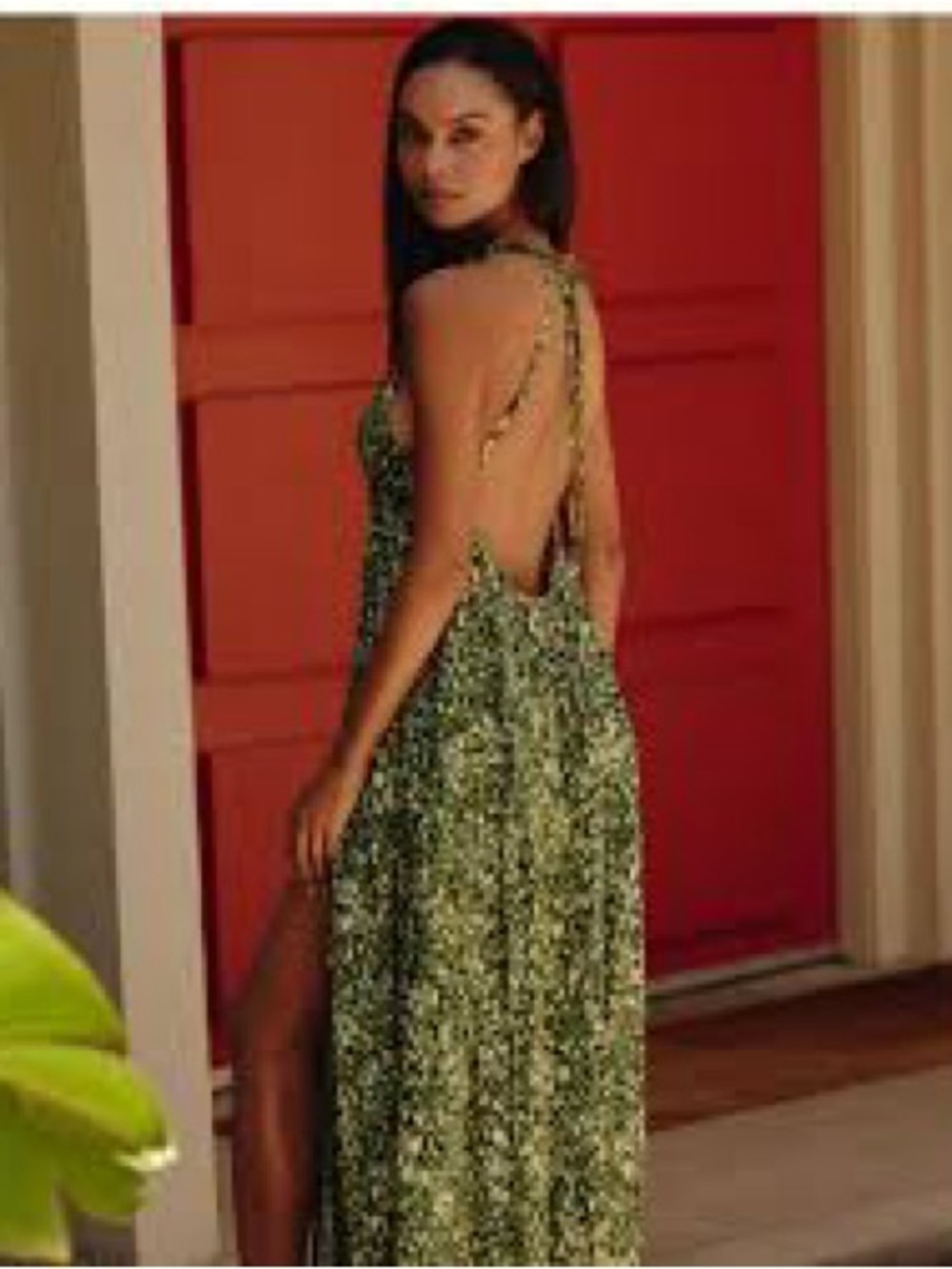 Celandine Green Floral Deep V Backless Maxi Dress - Picture 2 of 9